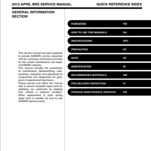 subaru brz 2012 workshop manual