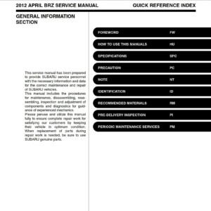 subaru brz 2013 workshop manual