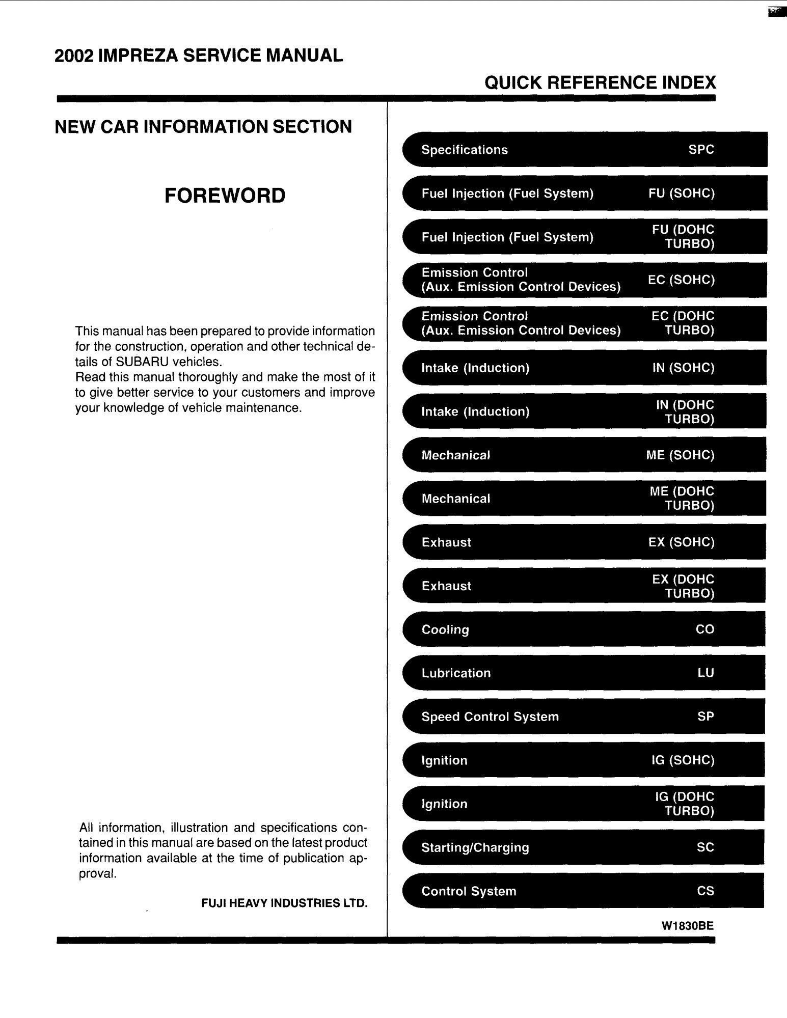 subaru impreza 2000 2001 workshop manual