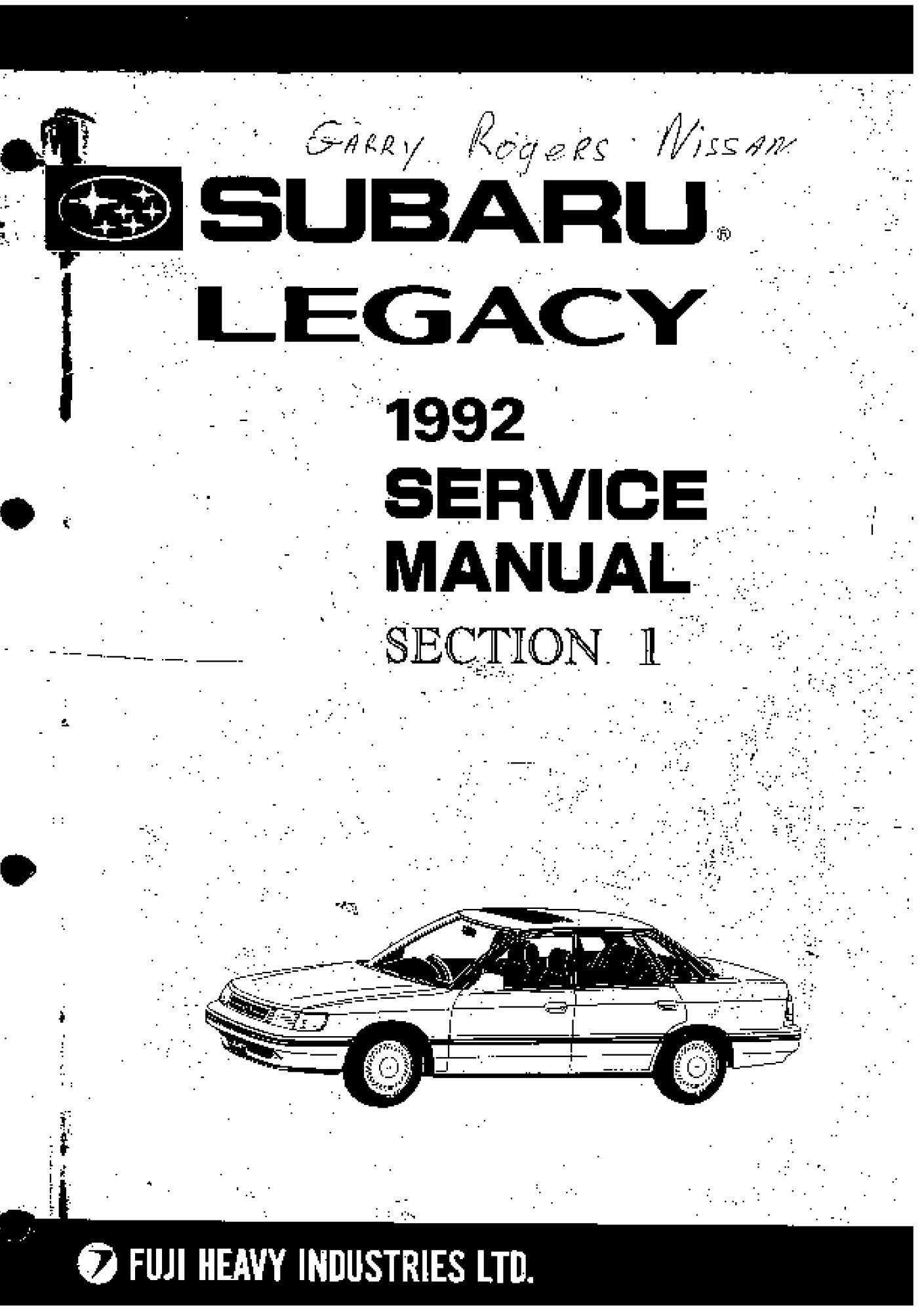 subaru legacy 1992 workshop manual