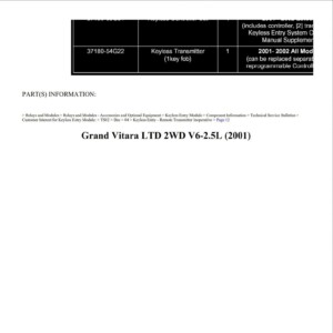 suzuki grand vitara 2001 2wd v6 2.5l workshop manual