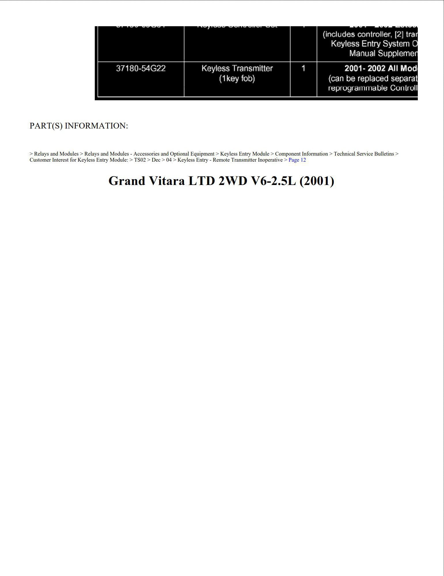 suzuki grand vitara 2001 2wd v6 2.5l workshop manual