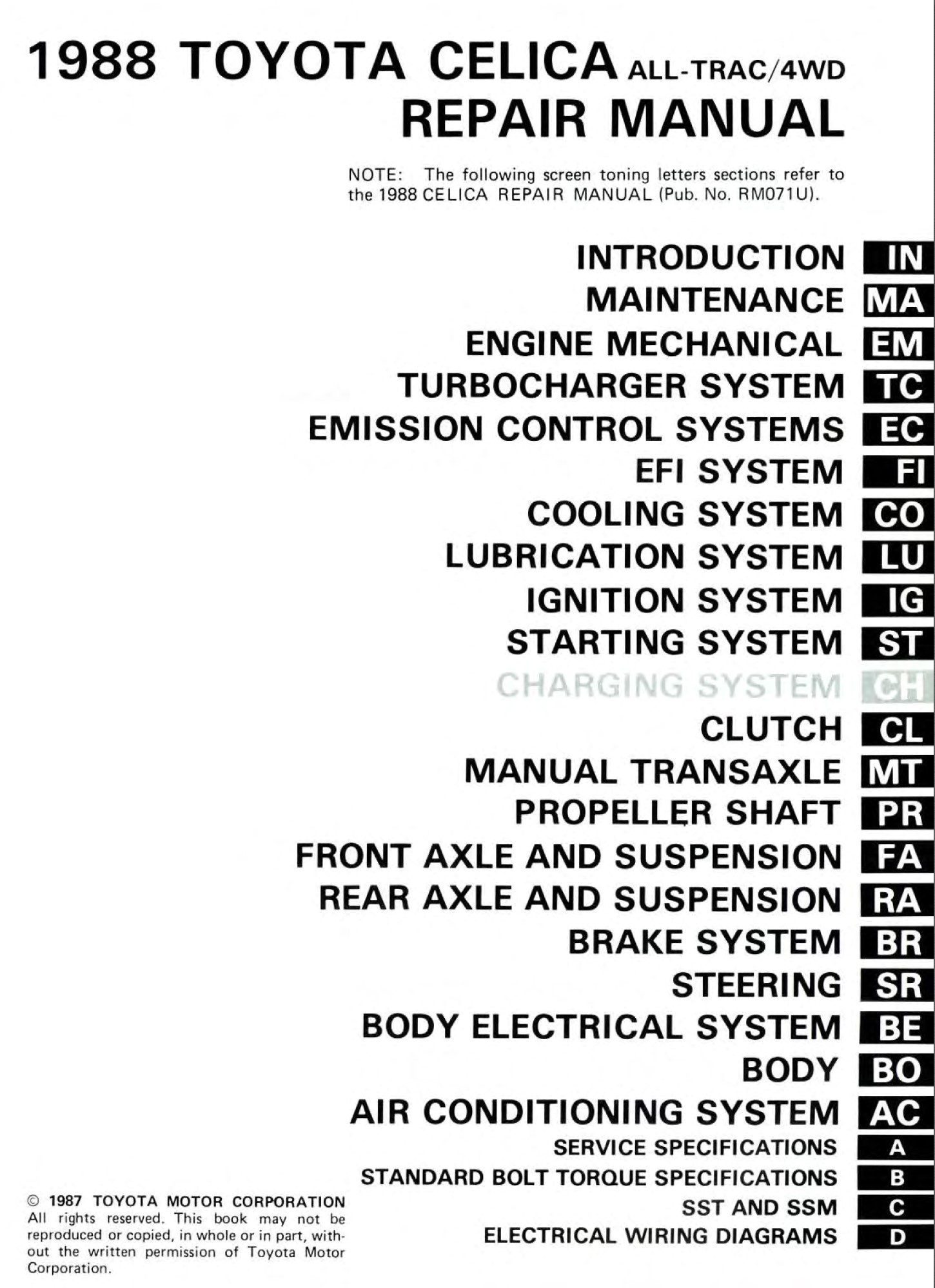 toyota celica all trac 1988 4wd repair manual