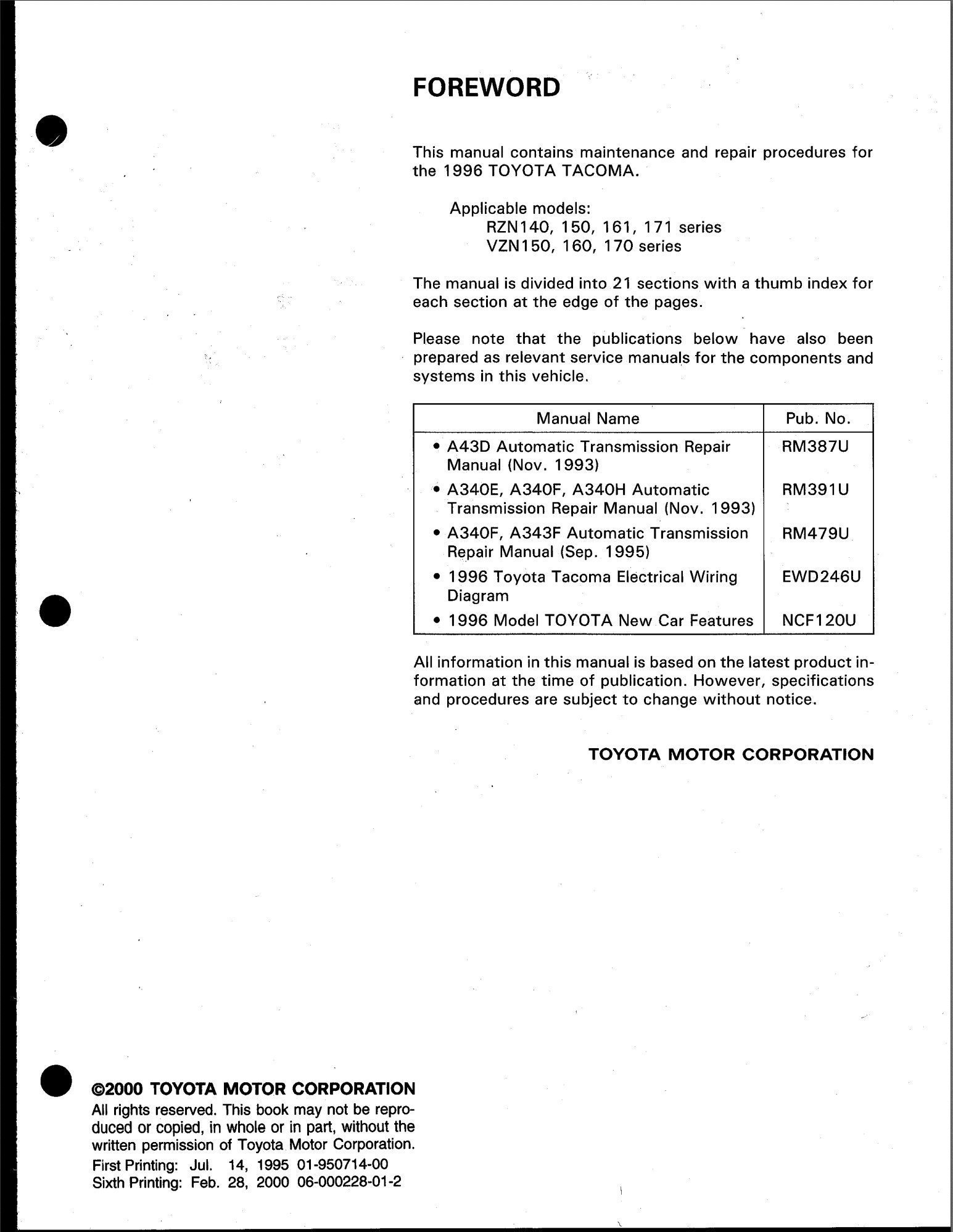toyota tacoma 1996 workshop manual