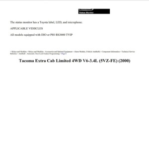 toyota tacoma 2000 4wd 3.4l workshop manual