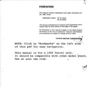 toyota tercel 4wd 1985 service repair manual