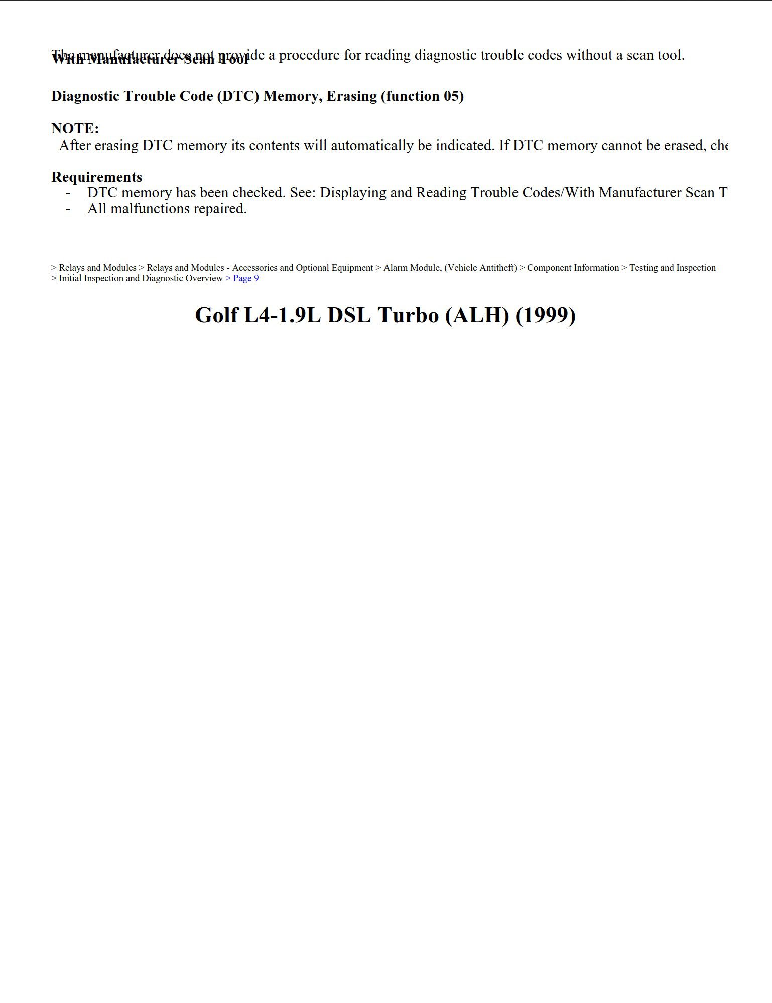 volkswagen golf 1999 1.9l dsl turbo workshop manual
