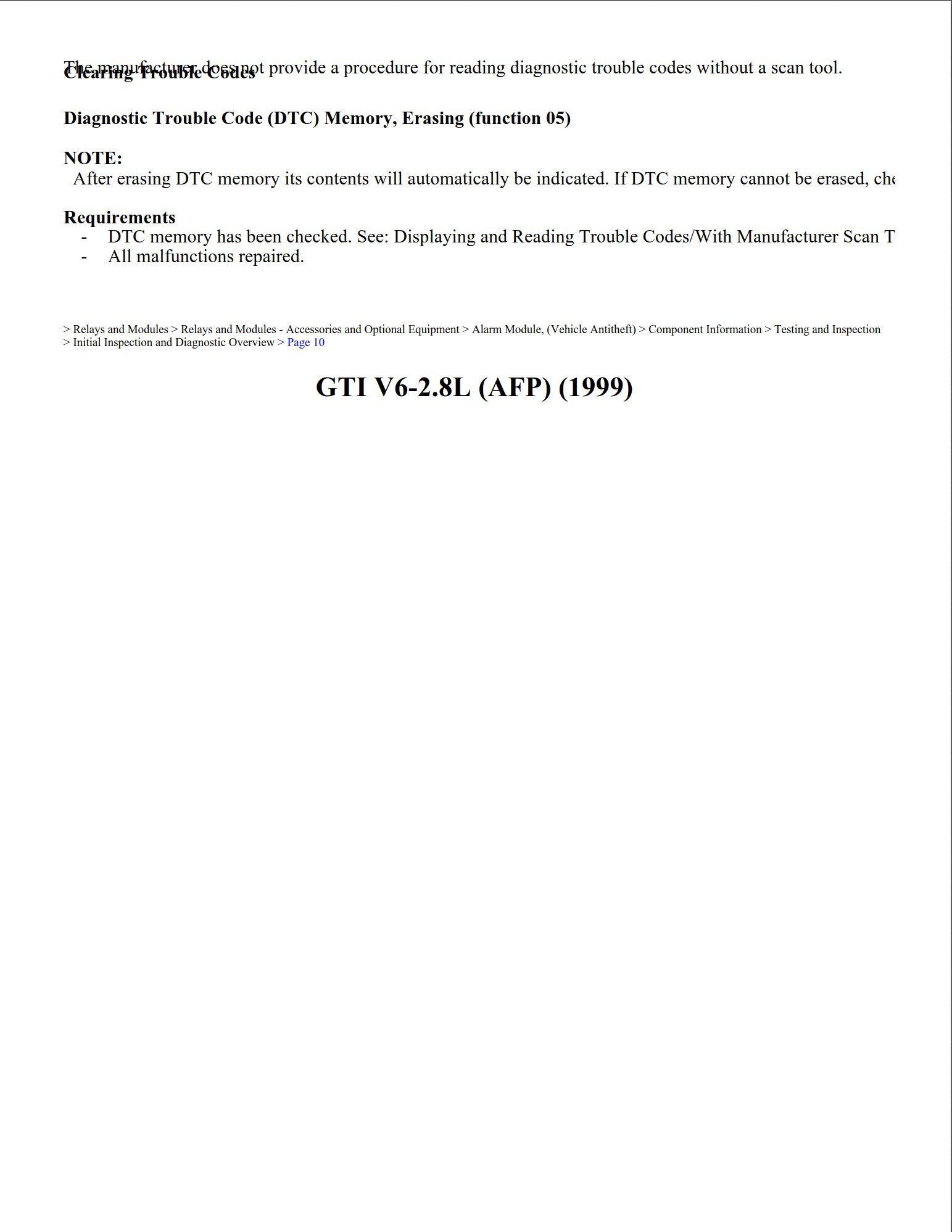 volkswagen golf 1999 gti v6 2.8l workshop manual