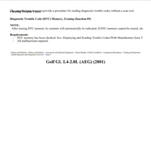 volkswagen golf 2001 gl l4 2.0l workshop manual