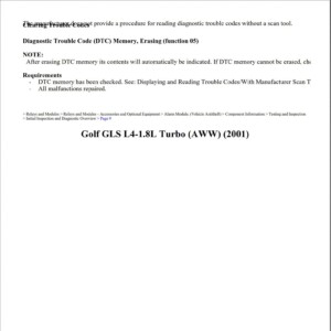 volkswagen golf 2001 gls l4 1.8l workshop manual