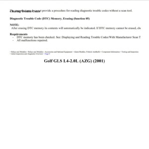 volkswagen golf 2001 gls l4 2.0l workshop manual