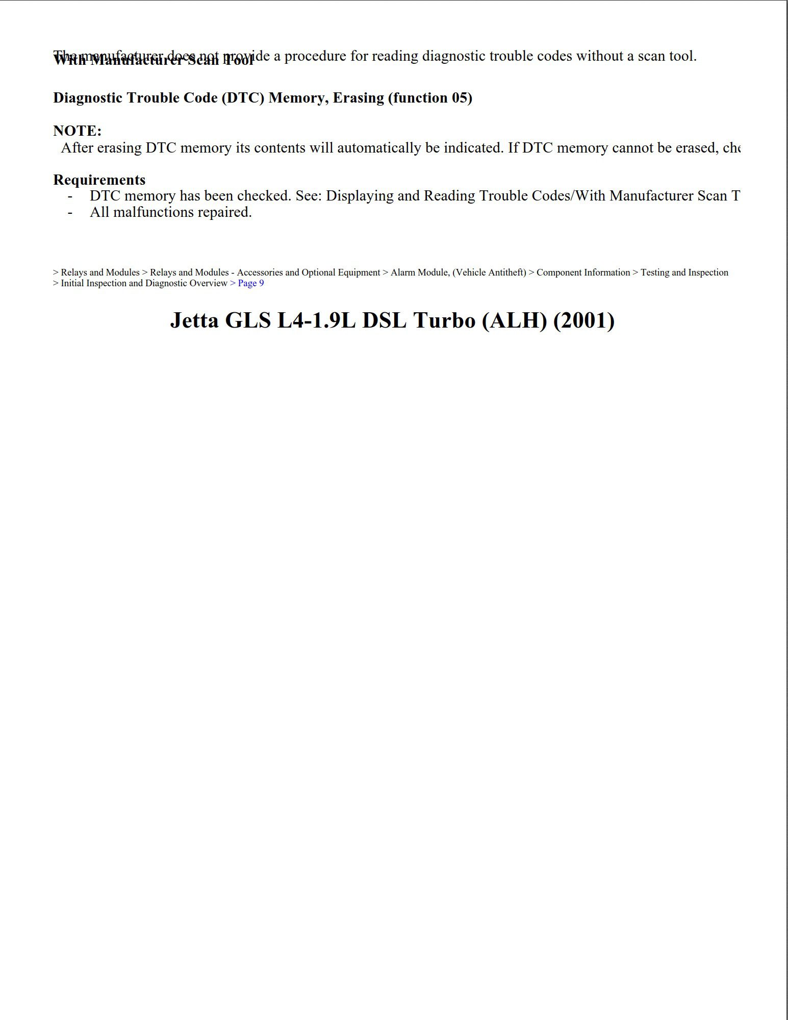 volkswagen jetta 2001 gls l4 1.9l dsl turbo workshop manual