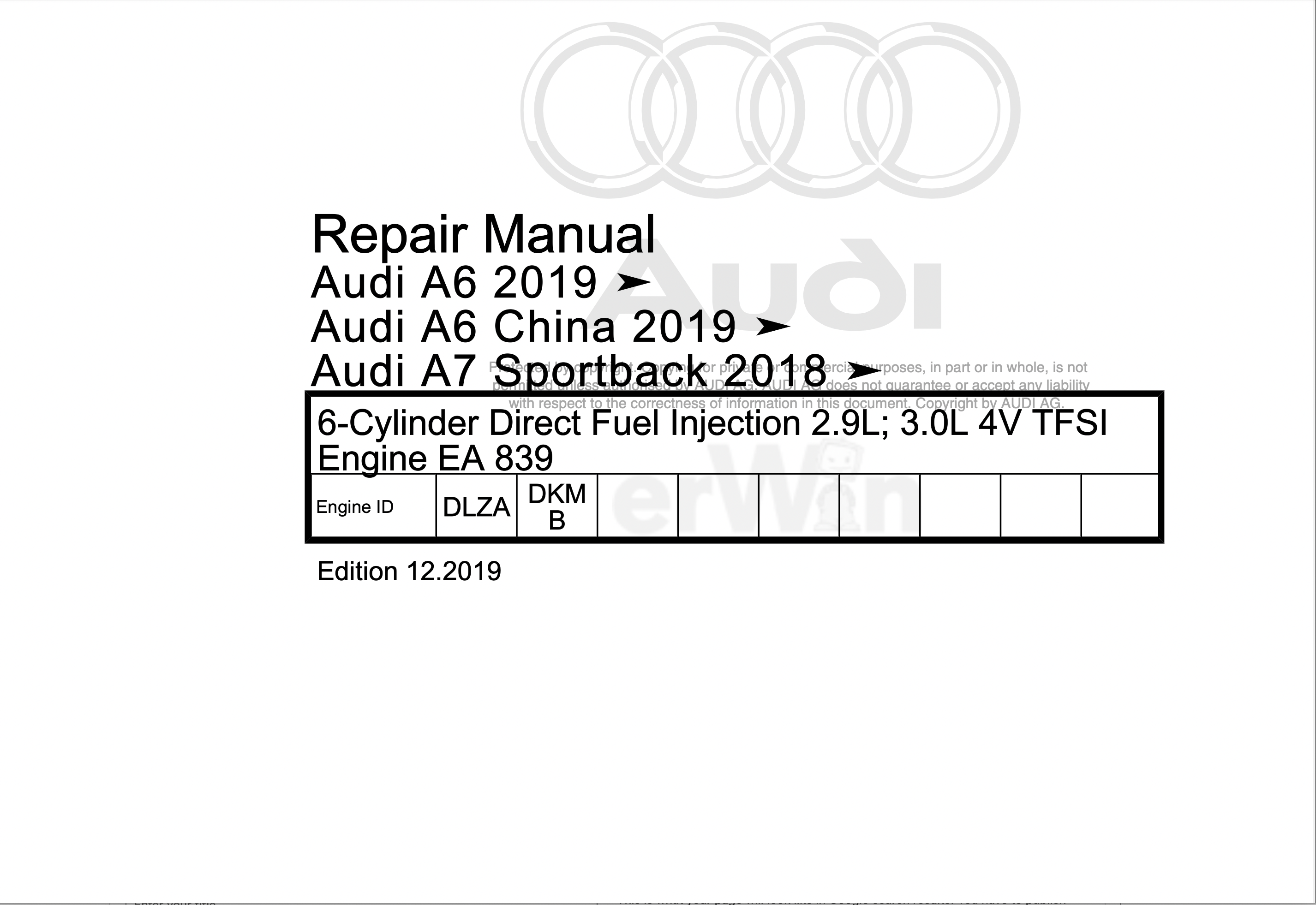 audi ea839 engine repair manual | a6 a7 q5 2.9l 3.0l tfsi