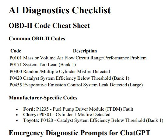 ai diagnostics checklist