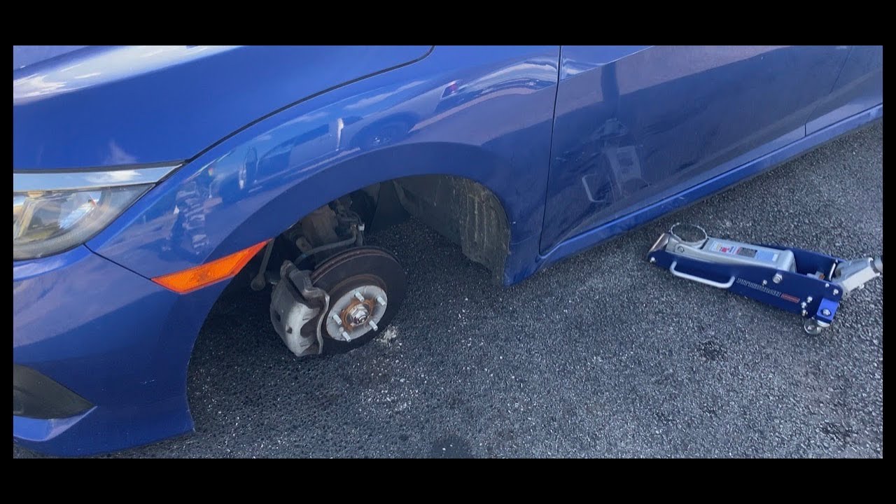 before after images of a car falling off a jack.