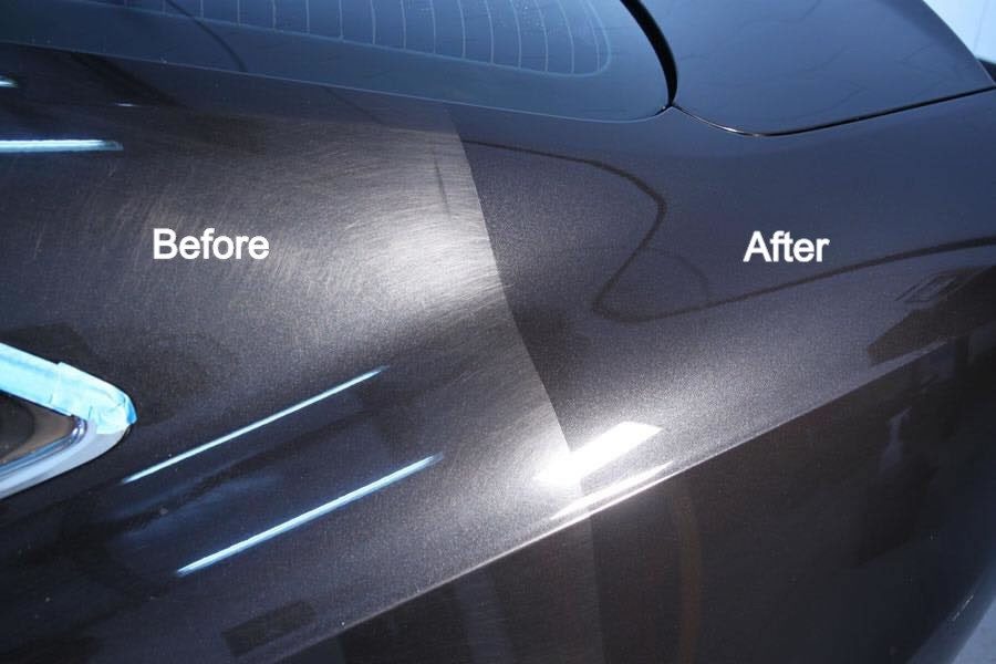 before after photos dull paint vs. glossy waxed finish.