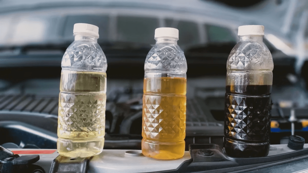 brake fluid color chart (clear → amber → dark).