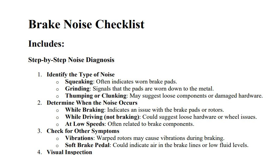 brake noise checklist