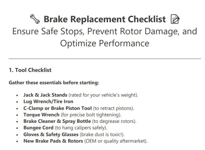 brake replacement checklist preview