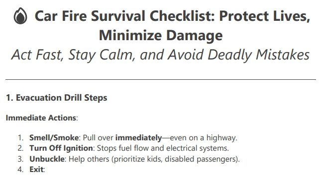car fire survival checklist preview