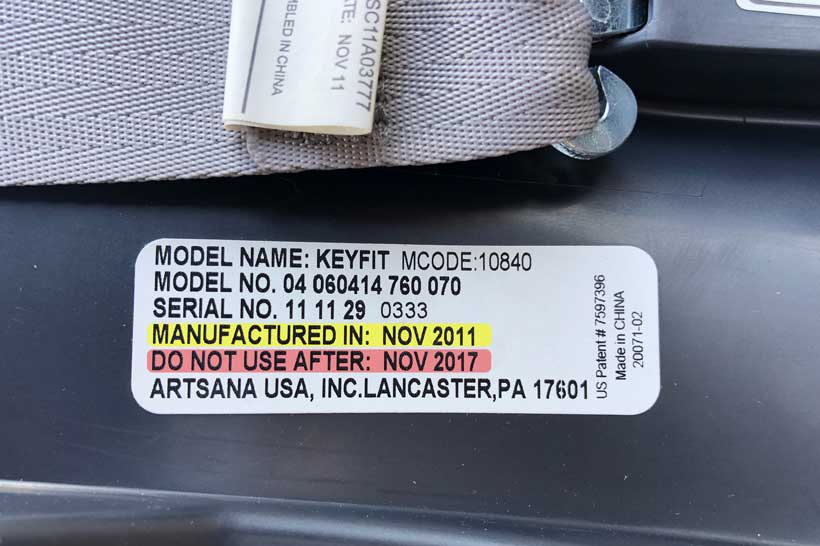 car seat expiration label example
