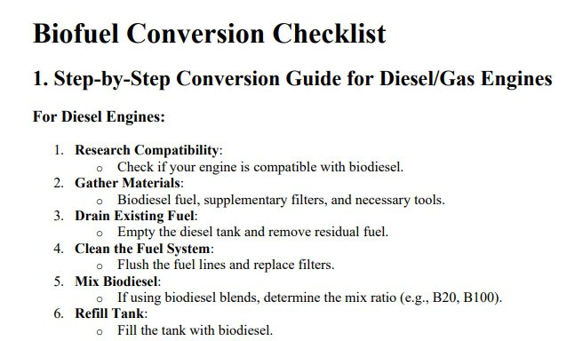 checklist biofuel conversion preview