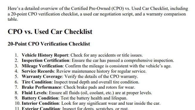 checklist cpo vs. used preview