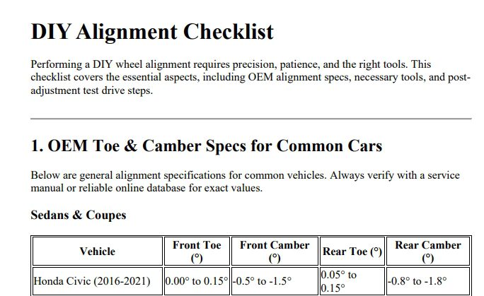 checklist diy alignment preview