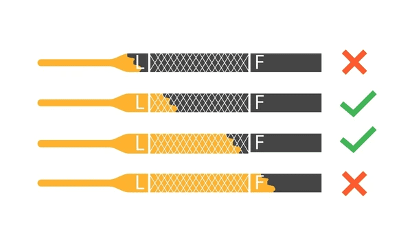 close up of a dipstick with min max labels (oil at ideal level)