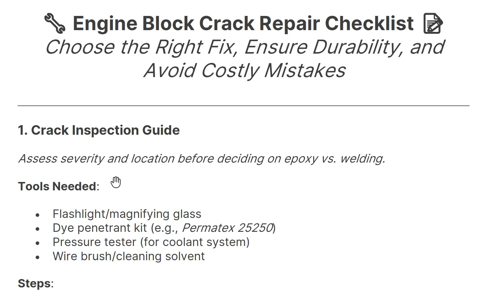 crack repair checklist preview