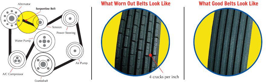 cracked vs. healthy serpentine belt