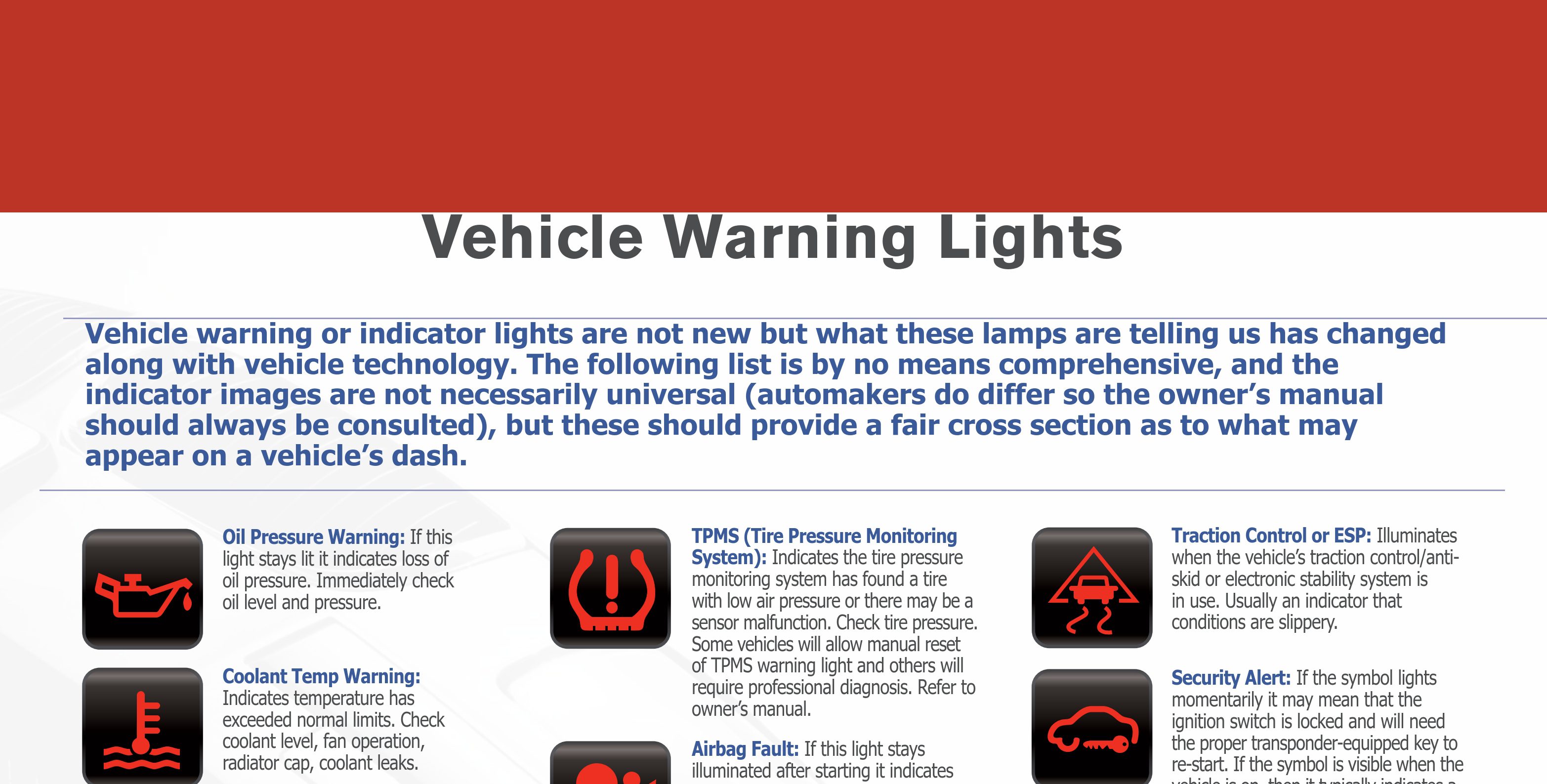 dashboard light cheat sheet