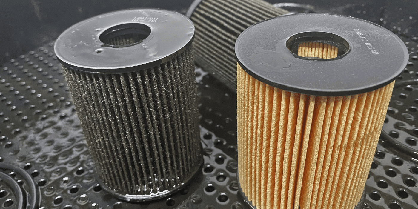 engine debris photo with oil filter comparison