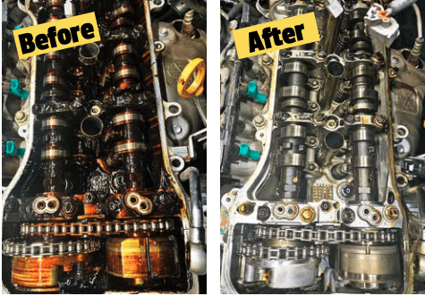 engine sludge vs. clean oil