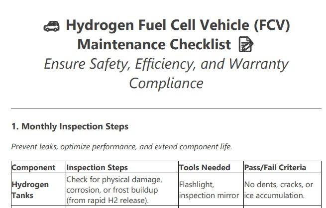 fcv maintenance checklist preview