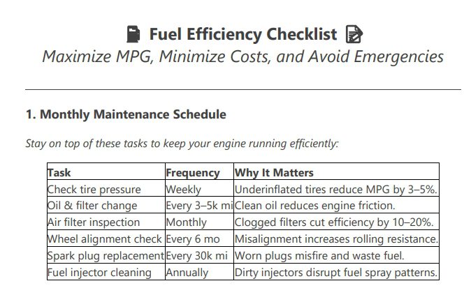 fuel efficiency checklist preview