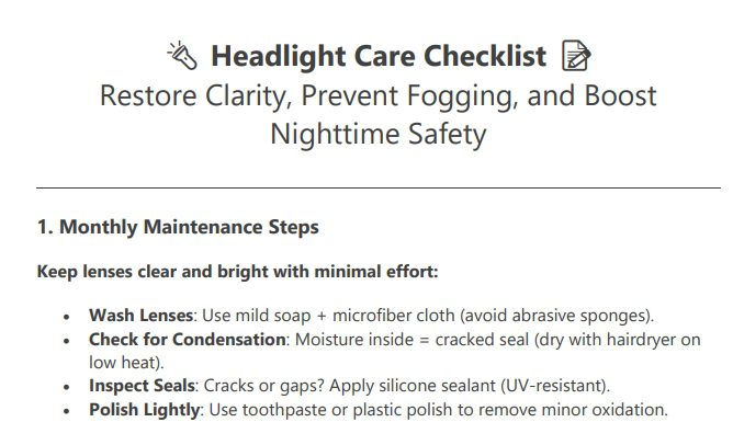 headlight care checklist preview