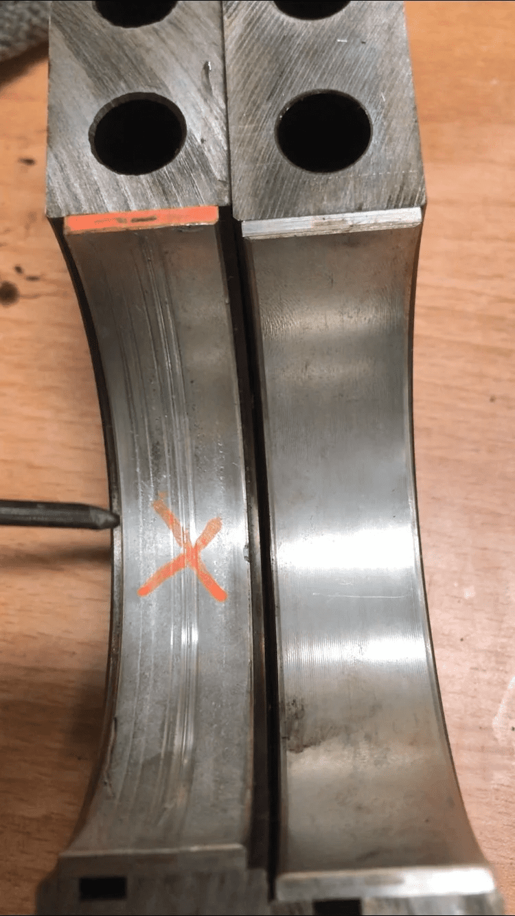healthy vs. damaged rod bearings. healthy vs. damaged rod bearings.