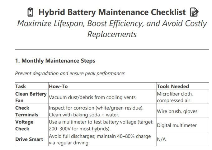 hybrid battery care checklist preview