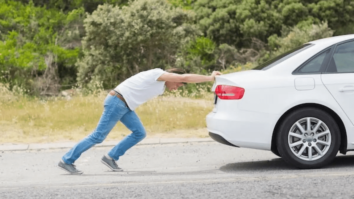 illustration of push starting a manual car. illustration of push starting a manual car.