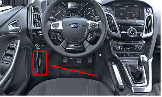 labeled diagram of a car’s interior with hood release location