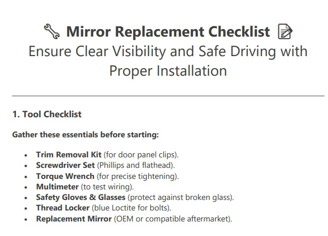 mirror replacement checklist preview