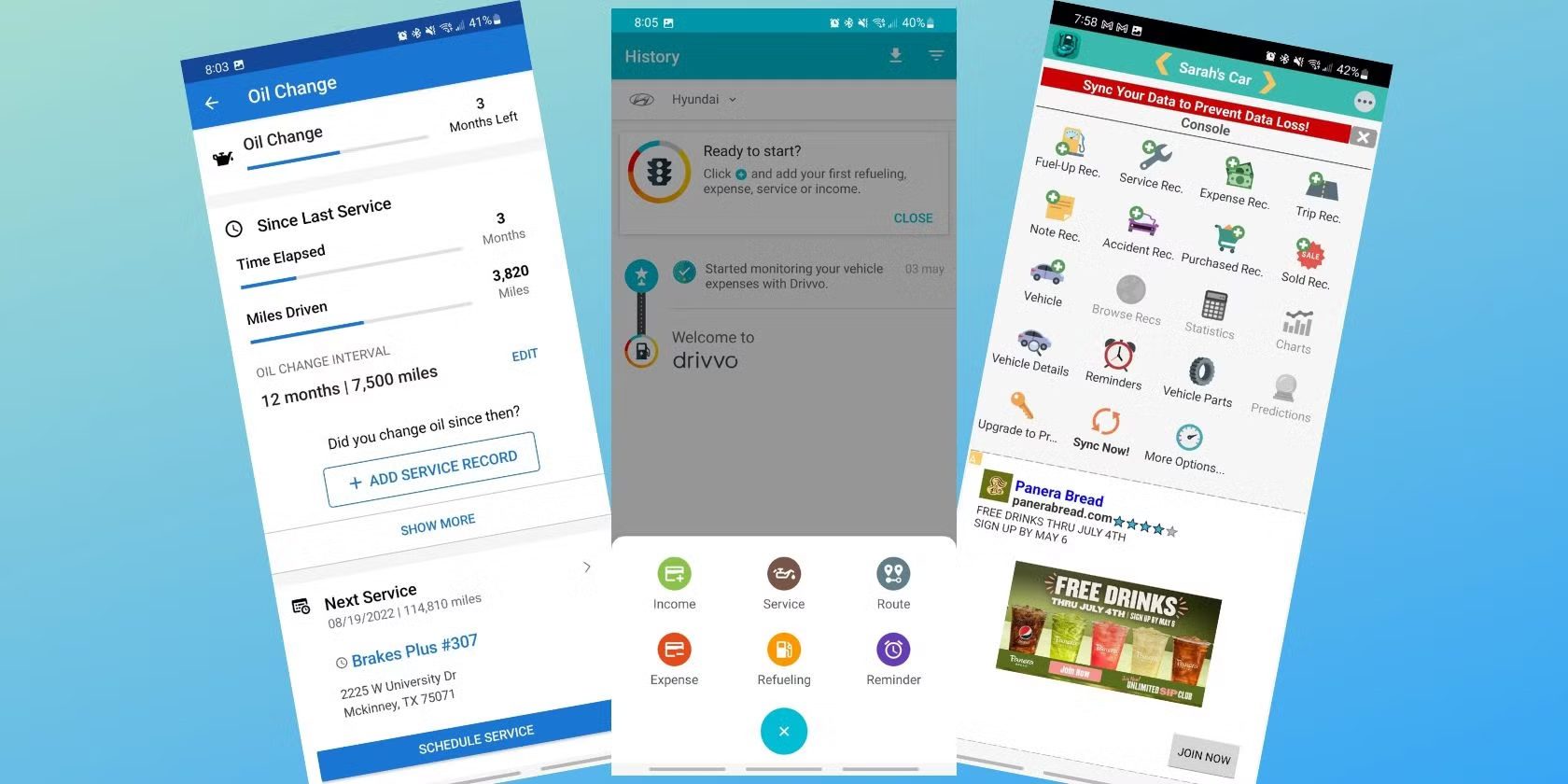 screenshots of maintenance tracking apps