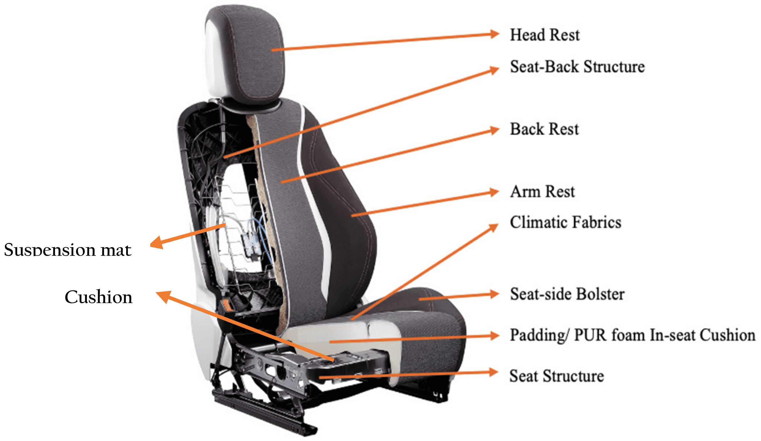 seat anatomy diagram (foam, springs, frame). seat anatomy diagram (foam, springs, frame).