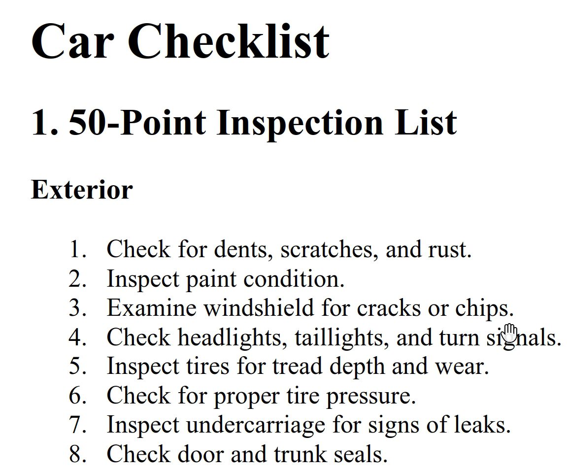 used car checklist