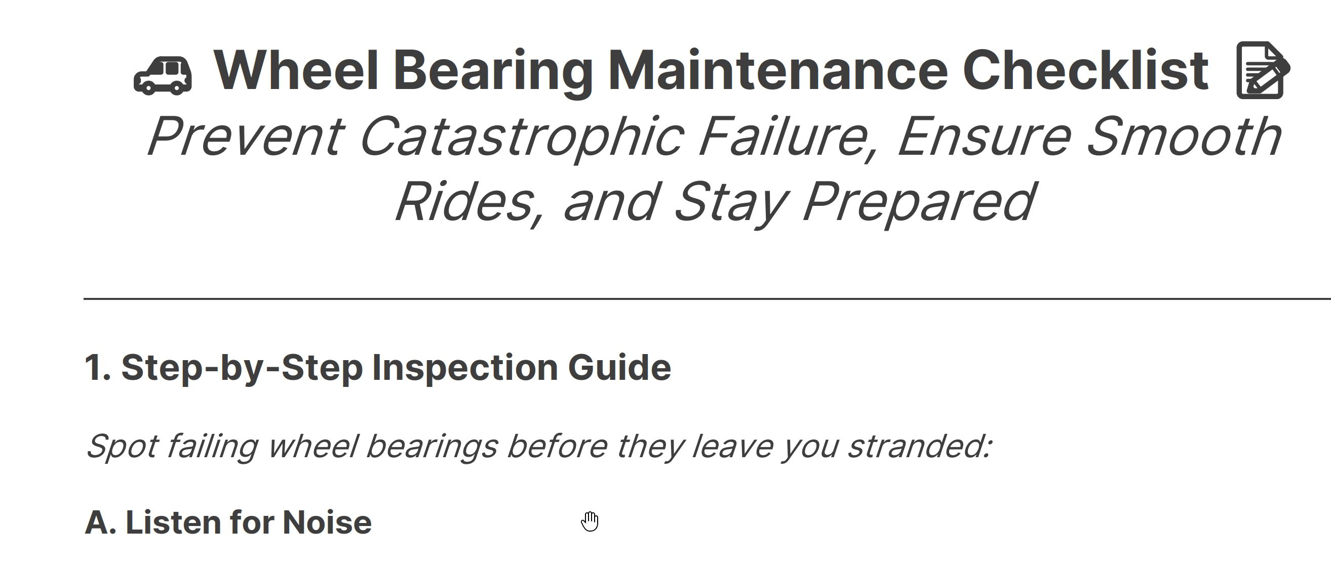 wheel bearing checklist preview