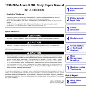 Acura RL KA9 1996 - 2004 Body Repair Manual