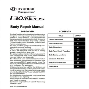 Hyundai i30 2008 Elantra Neos FD Body Repair Manual