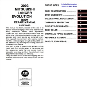 Mitsubishi Lancer Evolution 2003 Body Repair Manual