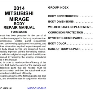 Mitsubishi Mirage 2014 Body Repair Manual